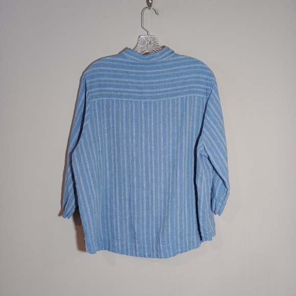 Poetry Women’s Linen Cotton Button Shirt Blouse Striped Blue Plus Size 18 - Picture 2 of 7